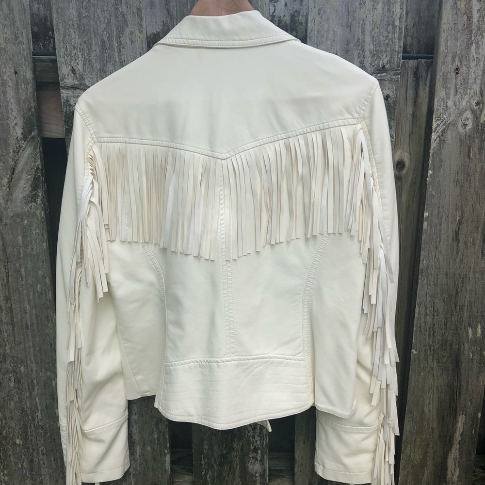 Off White Faux Leather Fringe Jacket